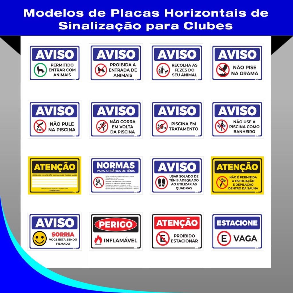 Placa de PVC ESPANDIDO 30x20cm Para Clubes-Piscina-Condomínios - Normas de Uso Diversas Opções