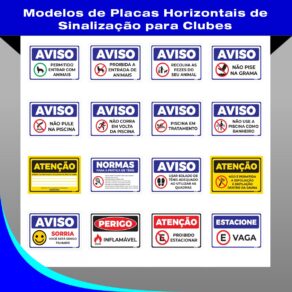 Placa de PVC ESPANDIDO Para Clubes 30x20 Cm Piscina Normas de Uso Diversas Opções