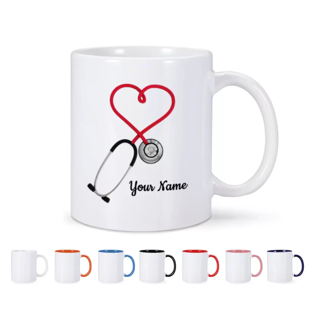 Caneca de Cerâmica personalizada com estetoscópio de medico(as) e enfermeiro(as) para presentear