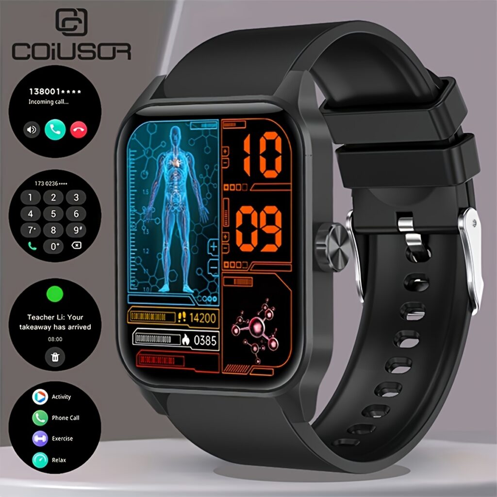 Relógio Inteligente Masculino Coiusor - Tela Full Touch HD de 4,7 cm, à prova d'água, recarregável por USB, pulseira de silicone, estilo esportivo, pedômetro, envio de mensagens, função de chamada, compatível com iPhone/Android Dia dos Namorados