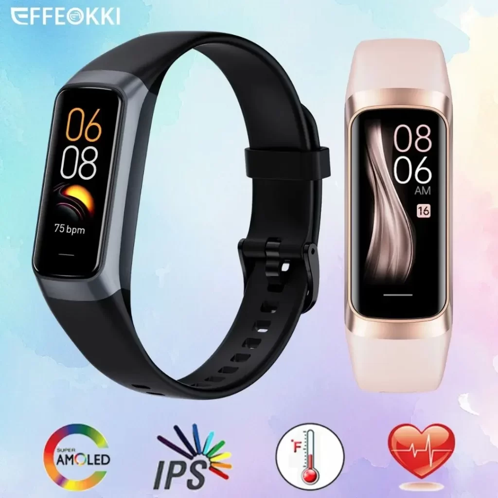 Relógio Inteligente Slim Masculino/Feminino Pulseira Inteligente Pulseira Amoled de 1,1 Polegadas Frequência Cardíaca À Prova D'água Temperatura Corporal Rastreador Fitness Banda