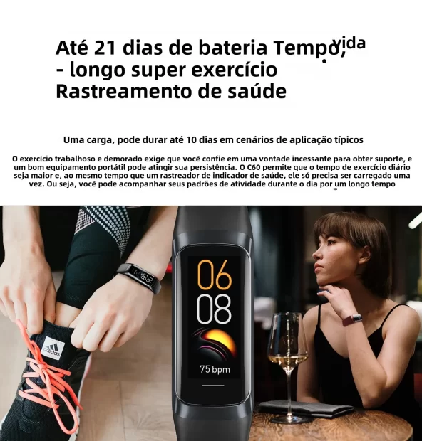 Relógio Inteligente Slim Masculino/Feminino Pulseira Inteligente Pulseira Amoled de 1,1 Polegadas Frequência Cardíaca À Prova D'água Temperatura Corporal Rastreador Fitness Banda - Imagem 5