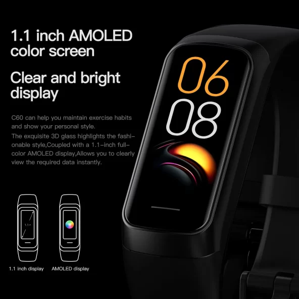 Relógio Inteligente Slim Masculino/Feminino Pulseira Inteligente Pulseira Amoled de 1,1 Polegadas Frequência Cardíaca À Prova D'água Temperatura Corporal Rastreador Fitness Banda - Imagem 2