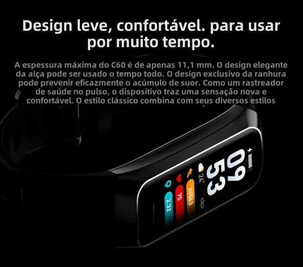 Relógio Inteligente Slim Masculino/Feminino Pulseira Inteligente Pulseira Amoled de 1,1 Polegadas Frequência Cardíaca À Prova D'água Temperatura Corporal Rastreador Fitness Banda - Imagem 4