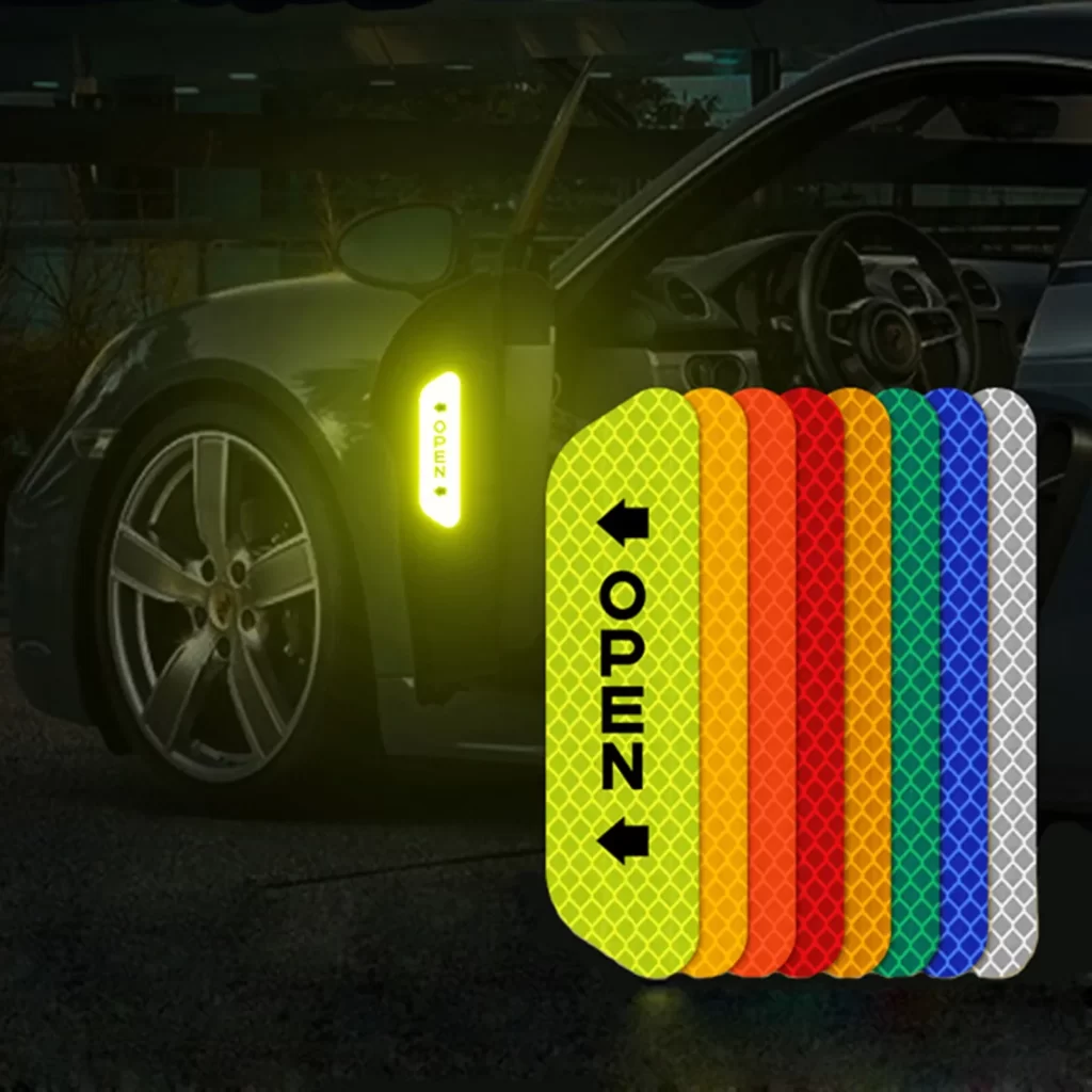 Adesivo refletivo noturno para porta de carro, aviso de abertura de segurança.