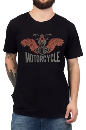 Camiseta com bandeira de motocicleta 100% algodão - UNISSEX